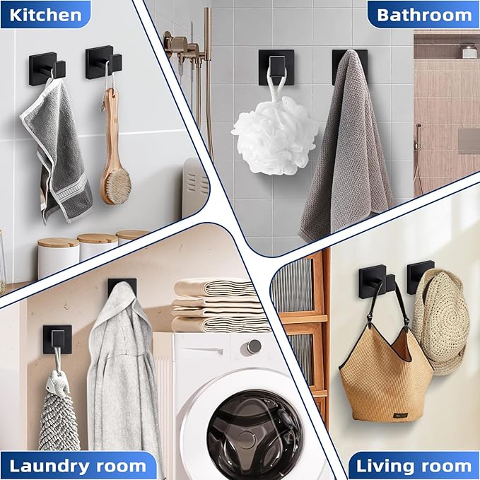 Towel Hooks for Bathrooms, Heavy Duty Wall Mounted Stainless Steel Modern Hook, 2 Pack – Ideal for Hanging Towels, Robes, Coats, in Kitchen, Bedroom, Bathroom, or Hotel (2, Matte Black)