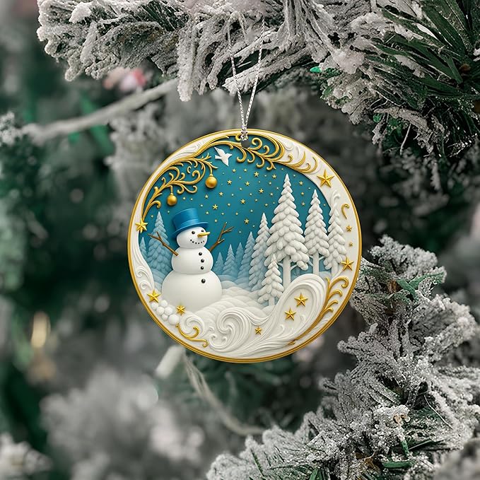 Happy Snowman Christmas Ornaments 2025, Holiday Acrylic Hanging Ornament for Xmas Tree Window Car, Snowman Decor for Home, Unique Christmas Decorations, Winter Gifts for Friends Family Coworkers