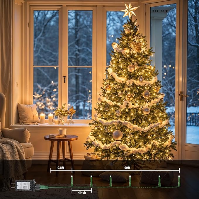 99FT 300 LED Christmas String Lights End-to-End Plug 8 Modes Indoor Lights with Timer, Outdoor Indoor Fairy Lights Christmas Tree Patio Garden Holiday Warm White