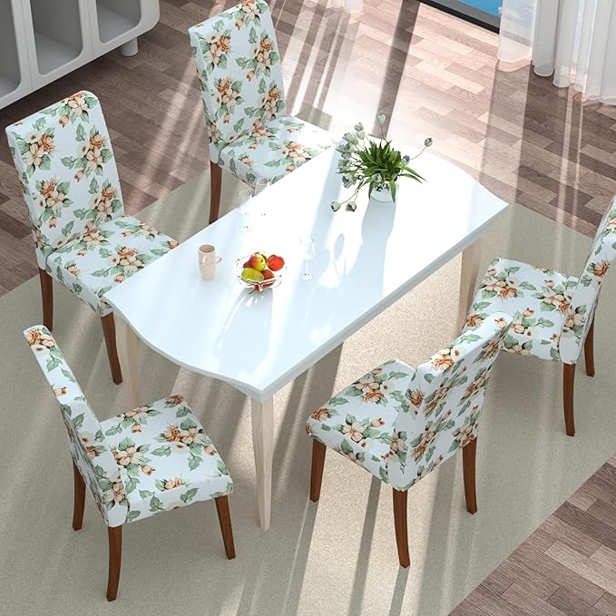 Stretch Dining Chair Covers Set of 6,Floral Print Chair Covers,Soft Removable Washable,Pet Friendly Furniture Protector,Universal Chair Slipcovers for Home, Kitchen,Ceremony Dining Room Seat