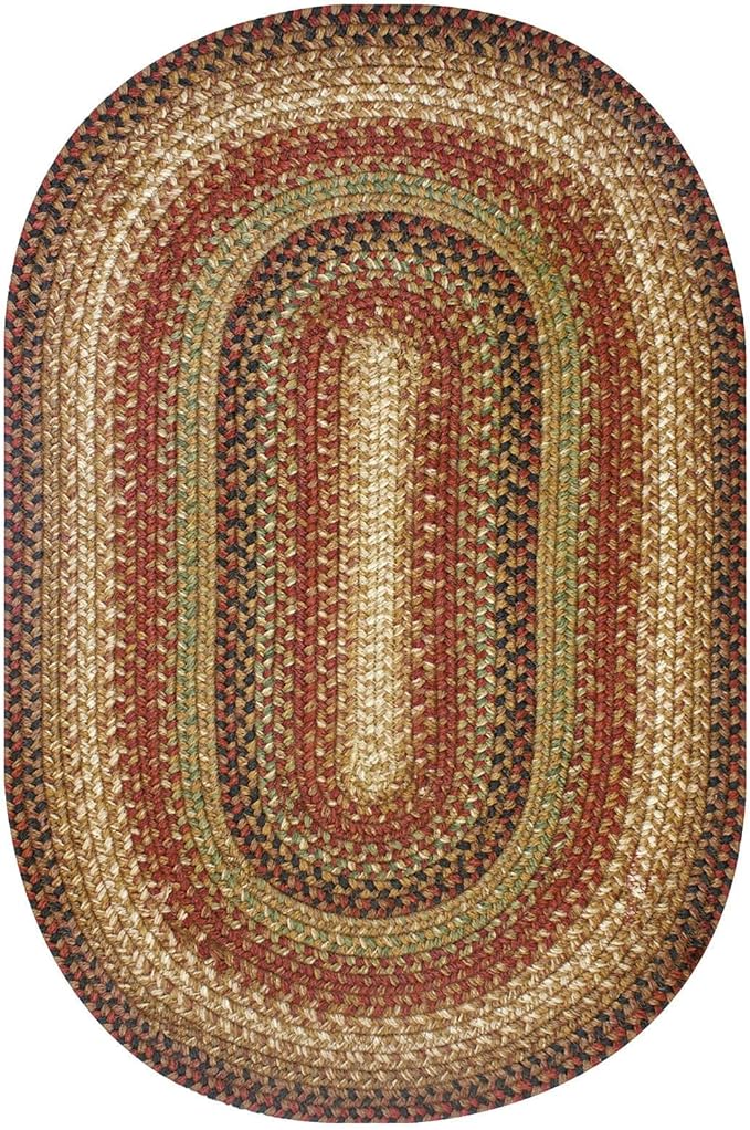 Homespice Gingerbread Jute Braided Rug 27x45in Oval Brown-Red-Black Natural Jute Rug. Uses- Indoor Entryway, Kitchen Rug, Bedroom Doorway Reversible, Rustic, Country, Primitive, Farmhouse Decor