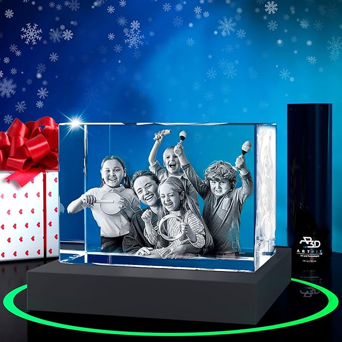 ArtPix 3D Premium Crystal Photo, Christmas Personalized Gifts for Women, Wife, Her, Him, Men, Husband, Grandma, Great Xmas Customized Gift With Your Own Photo, Custom Glass 3D Laser Etched Picture