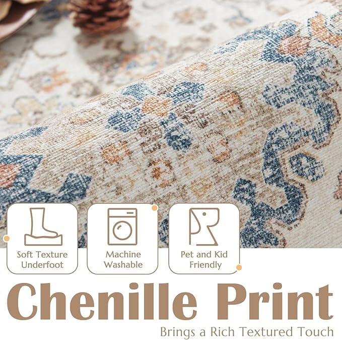 jinchan Runner Rug 3x7 Washable Hallway Rug Distressed Orange Multi Vintage Floral Runner Kitchen Floor Cover Indoor Mat Retro Entryway Living Room Bedroom Office Farmhouse