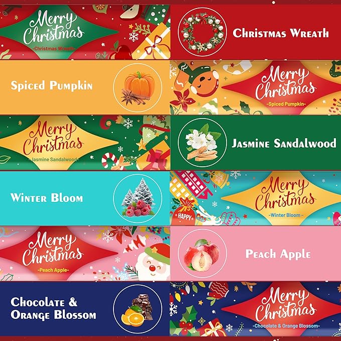 Christmas Incense Sticks, 120 Long-Burning Natural Aromatherapy Sticks with Holder - 6 Holiday Scents for Christmas Decorations