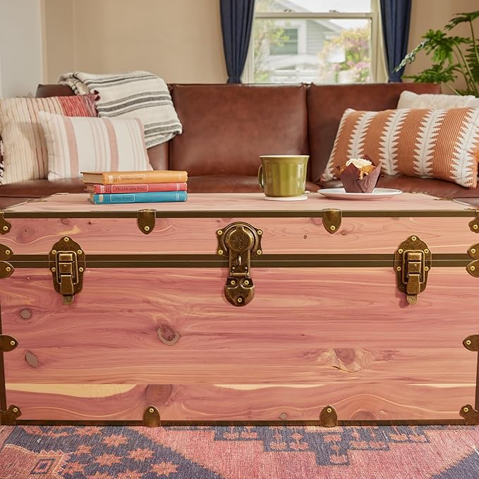 Rhino Trunk & Case Knotty Cedar Chest with Antique Brass Hardware – 36"x18"x18" XXL Storage Box, Coffee Table, End of Bed Trunk or Entryway Storage Bench Furniture – USA-Made, Heirloom Aesthetic