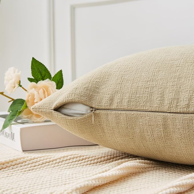 GAWAMAY Decorative Square Throw Pillow Covers 20x20 Inch Set of 2, Super Soft Chenille Pillows Farmhouse Fall Pillowcase for Living Room Bedroom Sofa Couch Cushion Cover Khaki 50x50cm (No Insert)