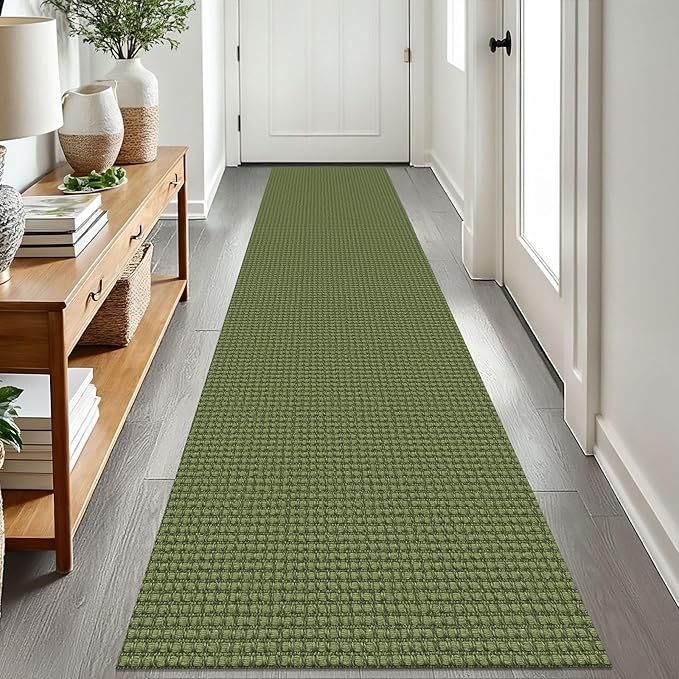 EARTHALL Woven Runner Rug 2x8 Ft Washable Runners for Hallways Cotton Non Slip Rubber Backed Kitchen Runner Braided Indoor Floor Carpet for Entryway, Hallway, Kitchen, Bedroom, Green
