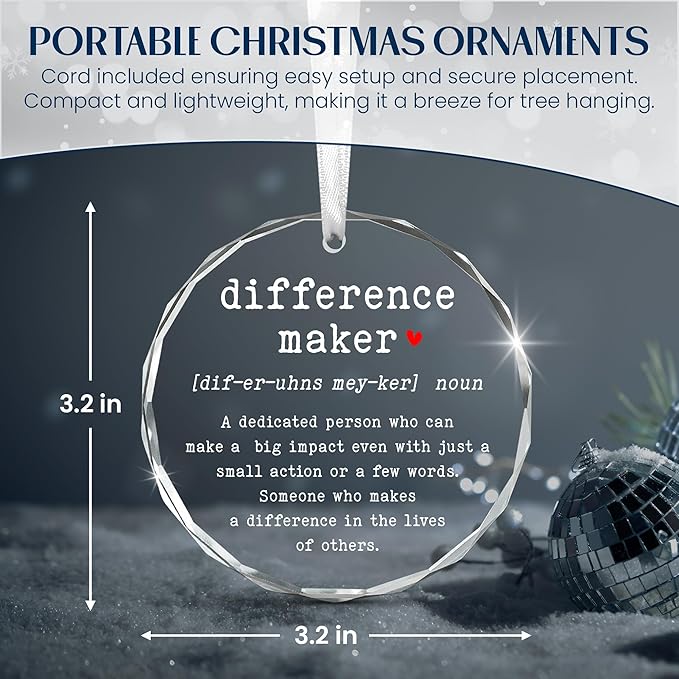 Christmas Thank You Gifts for Women - Glass Christmas Ornaments 2025 - Difference Maker Gift for Teacher Coworkers Nurse Boss, Appreciation Retirement Gifts for Woman, Stocking Stuffers