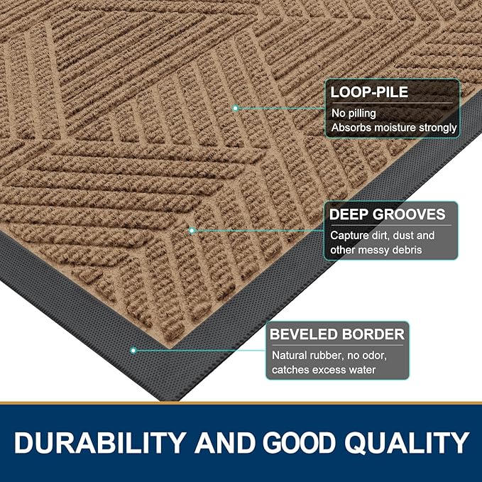 Smiry Front Door Mat Outside Entrance, Heavy Duty Sturdy Natural Rubber Doormat, Trap Dirt and Moisture, Easy Clean Low Profile Welcome Floor Mats for Indoor Outdoor Entry, 71x23 Inch, Coffee
