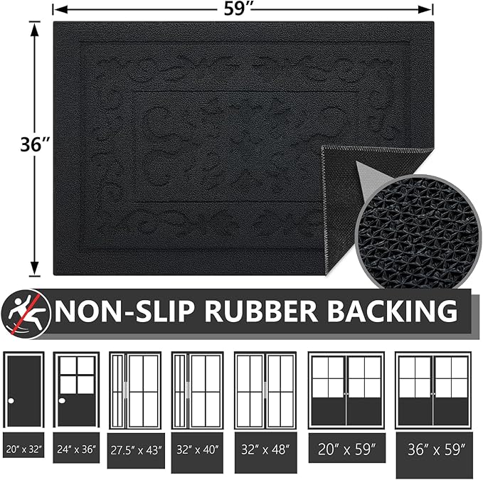 FONEYI Indoor Door Mat 36" x 60", Dirt Trapper Door Mats Non-Slip Entryway Rugs Washable, Absorbent Resist Dirt Welcome Mat, Low Profile Inside Floor Mats for Front Back Door and Entryway, Black