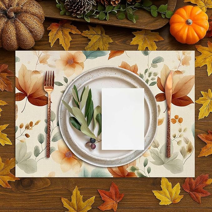 Set of 4 Maple Leaves Fall Placemats Seasonal Autumn Harvest Table Mats for Indoor Outdoor Home Party Dining Decor Farmhouse Burlap Table Mats 12x18 Inch #WP023