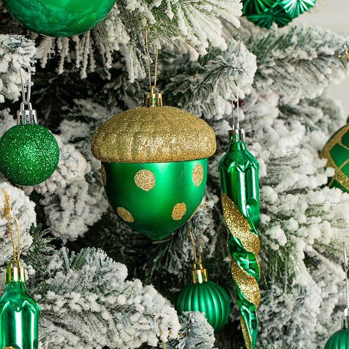 Fuovt 62pcs Christmas Balls Ornaments Set - 3.15" Big Christmas Balls - Shatterproof Plastic Decorative Baubles for Xmas Tree Decor Holiday, Wedding, Party Decoration (Green)