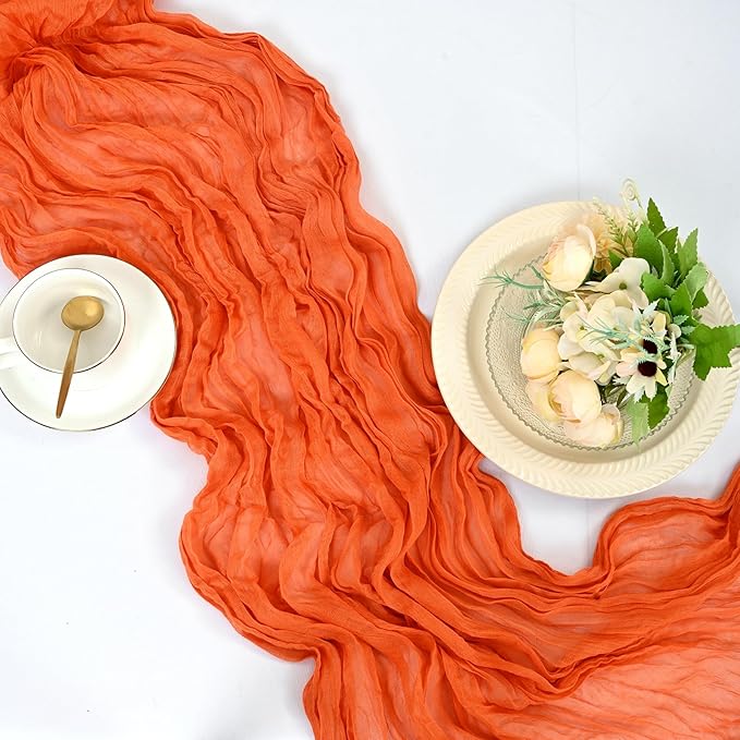 15 Pack Orange Cheesecloth Table Runner 17 x 108 Inch Fall Thanksgiving Boho Rustic Farmhouse Gauze Cheese Cloth Runner for Wedding Party Baby Shower Home Decor Holiday Decorations