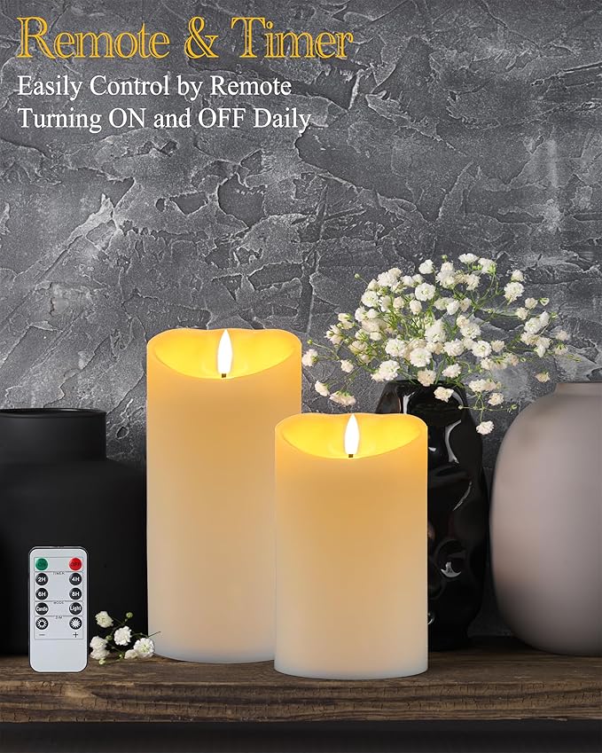 4"x10" Flickering Flameless Candles with Remote Timer, 4" Diameter Extra-Large White Pillar, Wax, 1 Pack Tall LED Battery Operated Candles for Home, Rustic and Farmhouse Decor (H 10")
