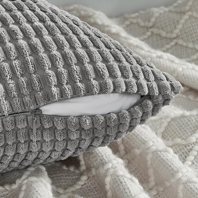 Topfinel Pillow Covers 22x22 Inch Set of 4 Decorative LightGrey Soft Corduroy Boho Striped Throw Pillow Covers Patchwork Cushion Cases Cute Aesthetic Home Decor for Couch Sofa Bed