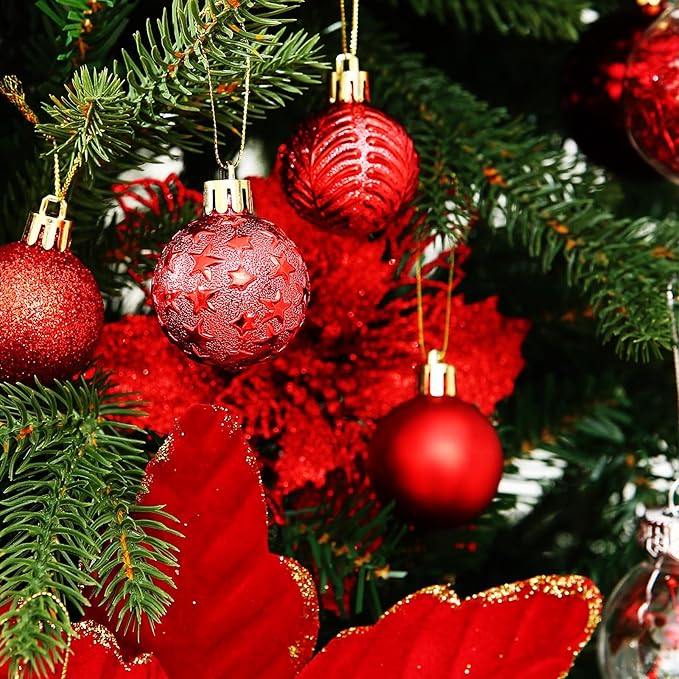 34ct Red Mini Christmas Ball Ornaments Shatterproof Plastic Christmas Tree Decorations for Xmas Party Home Office Holiday Decor -Small Size (1.57"/ 40mm)