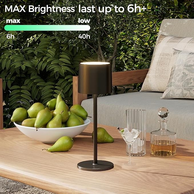 Cordless Table Lamp, Portable LED Desk Lamps, 2 Adjustable Height, 4400mAh Battery Powered Rechargeable Light, 3 Color Stepless Dimming Up,for Restaurant, Bedroom, Outdoor Camping (Black)