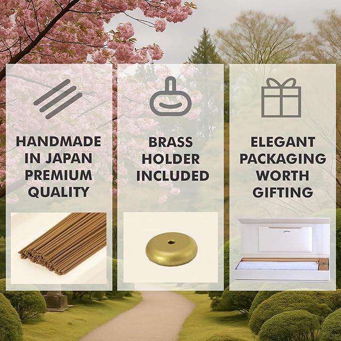 Shizu Sandalwood Incense Sticks – Temple Grade Japanese Incense with Brass Holder – Calming Scent for Relaxation, Meditation & Home Spa, Elegant Gift Set (60 Sticks)