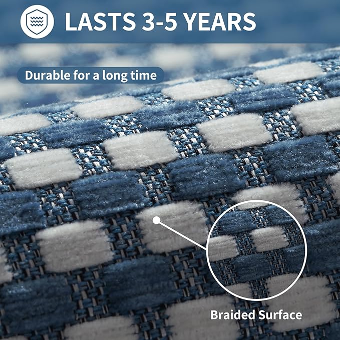 Kitchen Mats for Floor, Super Absorbent Kitchen Rugs Non Slip Washable, Rubber Backing Soft Chenille Braided Kitchen Runner Rug Standing Mat Sink Mat, Easy to Clean, Blue 17"x30"