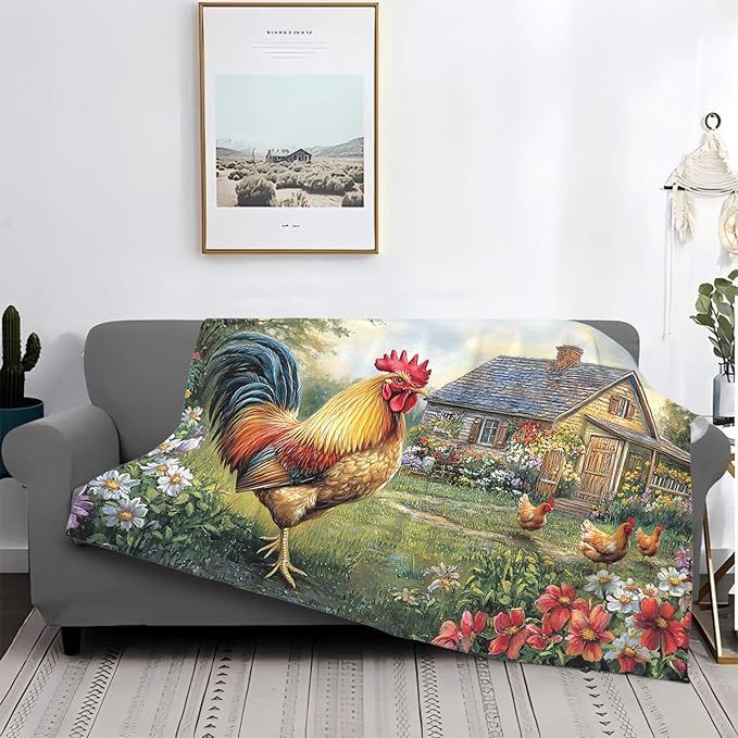 Tijuboni Rooster Chicken Throw Blanket Rooster Gifts for Girls Boys Women Men Kids Adults Soft Flannel Fleece Blanket for Couch Sofa Bed Home Decor 60"x80"