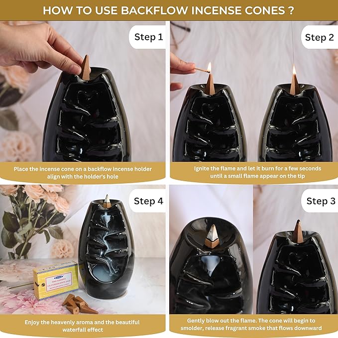 Californian White Sage Backflow Incense Cones for Waterfall Aromatic Smoke Fountain Haze Falls and Mat Bundle - Pack of 6