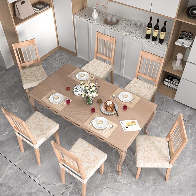 Stretch Dining Chair Seat Covers Set of 4,Dining Chair Slipcovers, Floral Printed Chair Covers,Soft Fabric Washable Upholstered Chair Seat Protector, No Rear Covers for Home Kitchen Dining Room