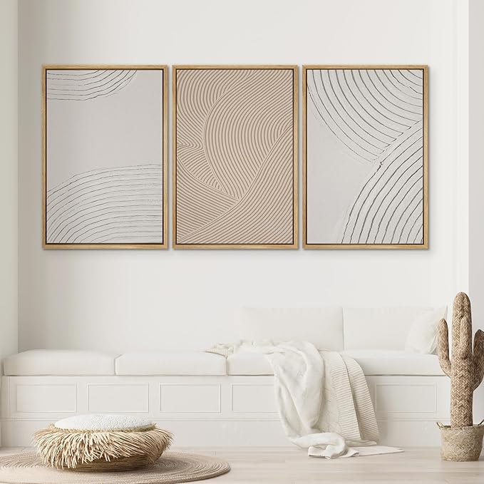 SIGNWIN Framed Canvas Print Wall Art Set Geometric Pastel Spiral Circles Shapes Abstract Illustrations Modern Art Decorative Nordic Chic Calm/Zen for Living Room, Bedroom, Office - 24"x36"x3 Natural