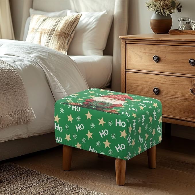 Ultra Stertch Ottoman Slipcover Green Gnome Soft Breathable Footstool Cover Rectangular Easy Care Footrest Stool Protector Cover for Christmas Home Living Room Decor Size L