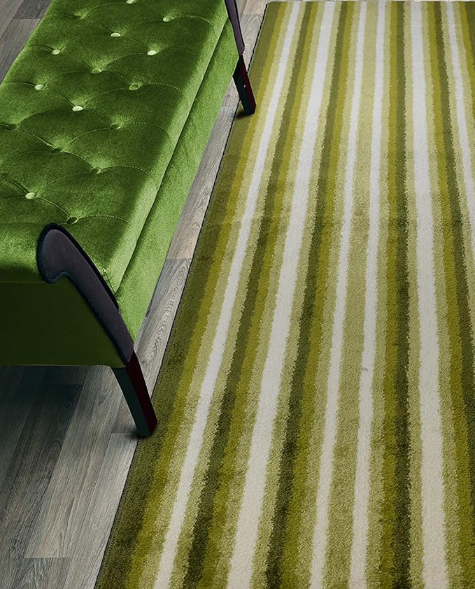 Custom Size Hallway Runner Rug, Slip Resistant, 26 Inch Wide X Your Choice of Length, Stripes Green, 26 Inch X 34 feet