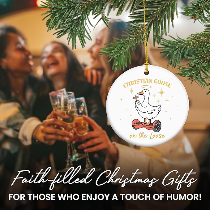 TEEZWONDER Christmas Funny Christian Gifts for Women Men - Ceramic Christian Christmas Ornaments 2025 - Religious Gifts for Friend Coworkers, Stocking Stuffers White Elephant Gifts, Goose Ornament