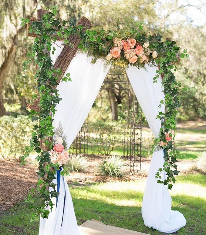 RECUTMS 6 Strands Artificial Vines Ivy Garland 6.3Ft Fake Ivy Garland with Silk Green Leaves Faux Hanging Plants Greenery Vines for Spring Home Wall Wedding Room Indoor Outdoor Valentines Decor(lvy)
