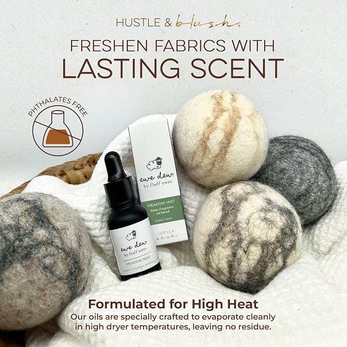 Hustle & Blush Essential Oils Blend for Dryer Balls, 15ml Meadow Mist, Natural Laundry Fragrance, Long-Lasting Fresh Scent, Ideal for Diffusers, Candle Making Holiday Gifts, Multi-Use for Home & DIY
