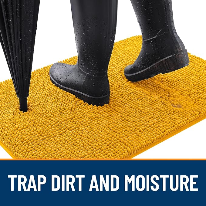 OLANLY Dog Door Mat for Muddy Paws 30x20, Absorbs Moisture and Dirt, Absorbent Non-Slip Washable Doormat, Quick Dry Chenille Mud Mat, Entry Indoor Entryway Carpet for Inside Floor, Golden Yellow