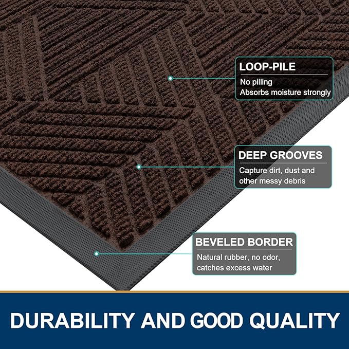 Smiry Front Door Mat Outside Entrance, Heavy Duty Sturdy Natural Rubber Doormat, Trap Dirt and Moisture, Easy Clean Low Profile Welcome Floor Mats for Indoor Outdoor Entry, 71x23 Inch, Dark Brown