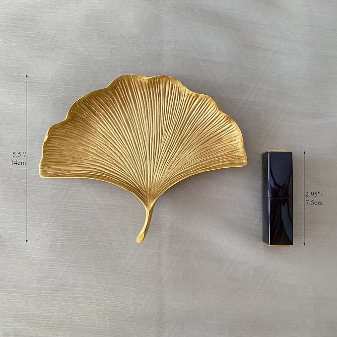 Metal Jewelry Dish, Small Leaf Shaped Ring Holder Jewelry Organizer, Trinket Dish Vanity Tray for Dresser Christmas Birthday Wedding Gifts Large Ginkgo-Gold