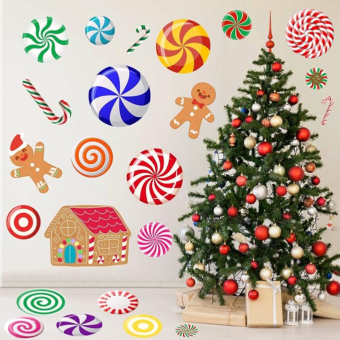 DIYDEC 70PCS Peppermint Floor Decals Stickers, Self-Adhesive Christmas Candy Party Wall Floor Stickers Decals for Christmas Floors Candy Land Decoration