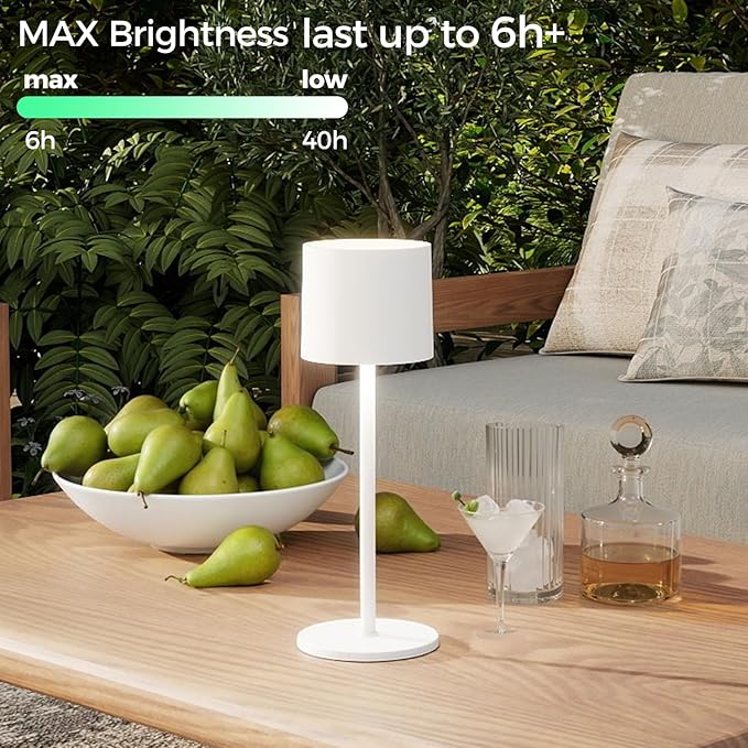 Cordless Table Lamp, Portable LED Desk Lamps, 2 Adjustable Height, 4400mAh Battery Powered Rechargeable Light, 3 Color Stepless Dimming Up,for Restaurant, Bedroom, Outdoor Camping (White)
