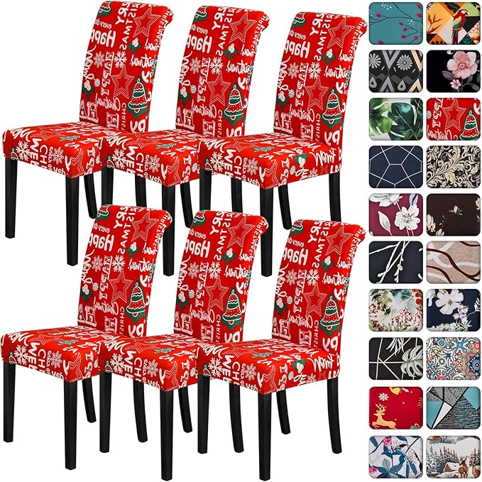 Senllori Dining Room Chair Covers Set of 6,Printed Pattern Parsons Chair Slipcovers Removable Washable Kitchen Seat Dining Chairs Protector Cover for Home or Party