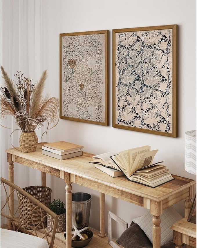 Vintage Botanical Wall Art Prints Set of 2 Antique Sketch Wall Art Decor Neutral Flower Canvas Wall Art Floral Pictures Farmhouse Painting Vintage Floral Artwork for Room Bedroom 16x24 Inch Framed