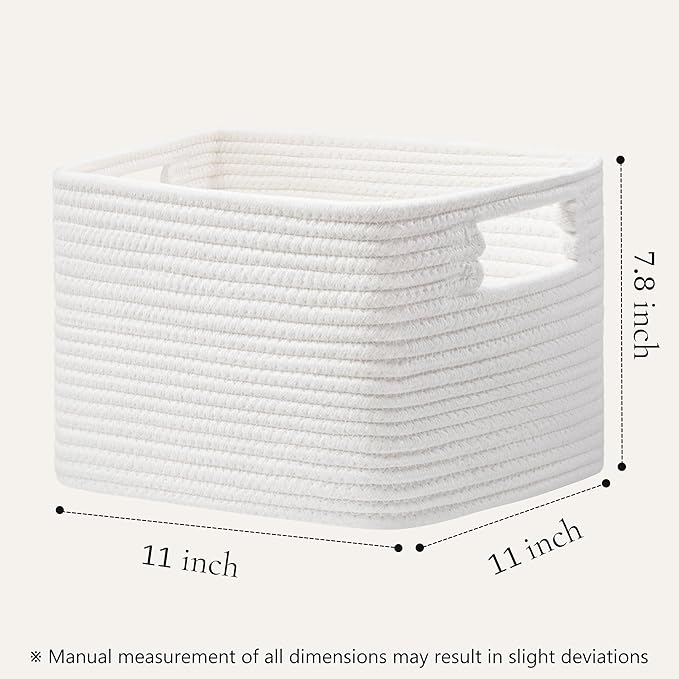 UBBCARE Storage Cubes 4 Pack, 11x 11x 7.8 Cube Storage Bin with Handles, Cotton Rope Baskets for Organizing, Woven Baskets for Shelf, Baby Nursery, Toy Storage, Closet, Classroom, White