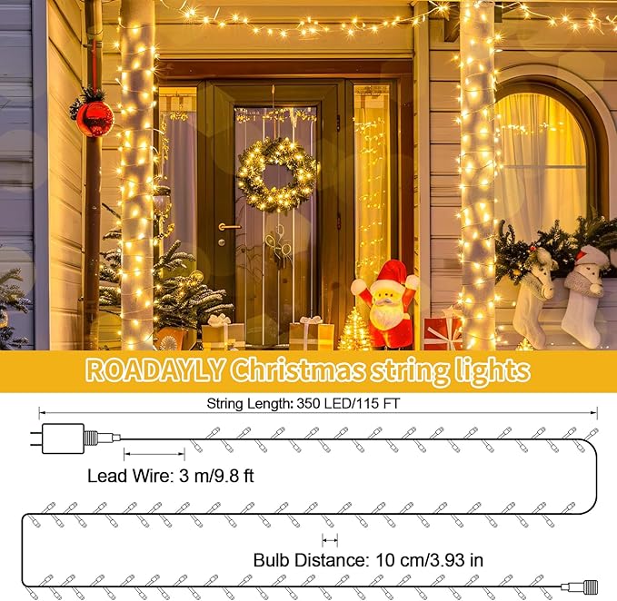 115 FT 350 LED Christmas Lights Fairy Lights 8 Modes & Timer Connectable Twinkle Plug in Outdoor Waterproof LED String Lights for Bedroom Xmas Tree Party Holiday Decorations(Warm White)