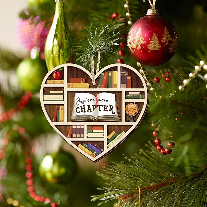 GEEMBI Christmas Book Lovers Gifts for Readers Women - Just One More Chapter Wooden Christmas Ornaments 2025 for Tree Decorations - Bookish Reading Gifts for Women, Friend Gift for Book Lover