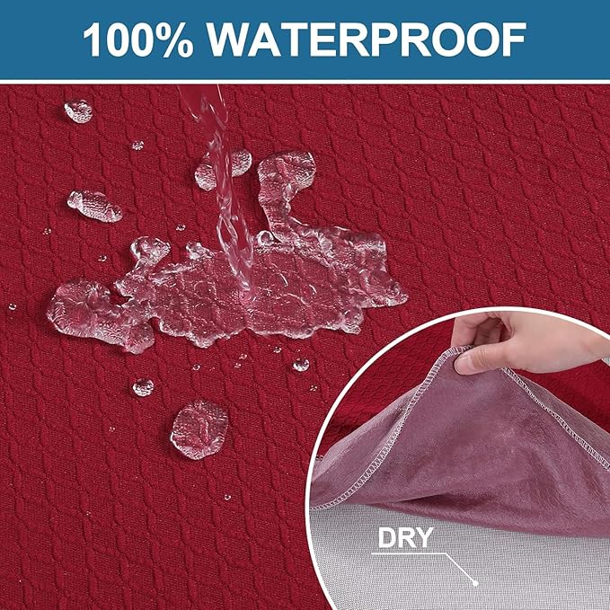 Smiry Waterproof Seat Covers for Dining Room Chairs Set of 8, Stretch Jacquard Removable Washable Chair Seat Slipcovers Protector, No Rear Covers, Wine Red