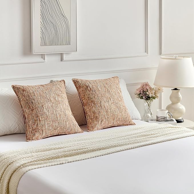FUTEI Rust Decorative Throw Pillow Covers 18x18 Inch Set of 2,Soft Chenille Tweed Textured Cushion Case,Modern Home Decor for Couch Bed Living Room