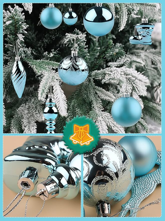 Kalolary Christmas Ball Ornaments 30PCS Xmas Hanging Balls Shatterproof Christmas Decorations Matte Shiny Christmas Tree Balls Assorted Christmas Decor for Wedding Party Festival Supplies (Blue)