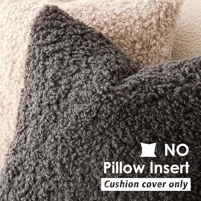 Foindtower 2 Pieces 24x24 Inch Dark Gray, Faux Fur Throw Pillow Cover Accent Sherpa Furry Pillow Covers Fuzzy Soft Pillowcases Cozy Sheepskin Decorative Fleece Cushion Case for Bed Couch Living Room