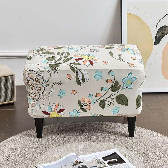 Eco-Ancheng Stretch Ottoman Cover Rectangular Storage Ottoman Slipcover Footrest Stool Covers Ottoman Slipcovers for Foot Stool with Nonslip Elastic Bottom (24,Large)