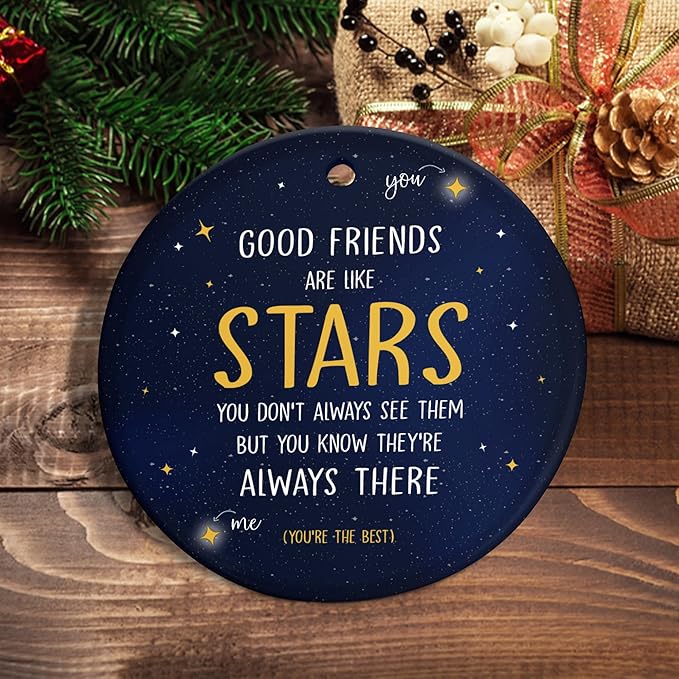 GEEMBI Christmas Friend Gifts for Women Men - Ceramic Friends Christmas Ornaments 2025 - Long Distance Birthday Gifts for Women Friendship, Stocking Stuffers Good Friends Ornament Xmas Decorations