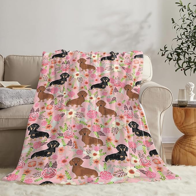 Tijuboni Dachshund Throw Blanket Dog Gifts for Girls Boys Women Men Kids Adults Soft Flannel Fleece Blanket for Couch Sofa Bed Home Decor 60"x80"