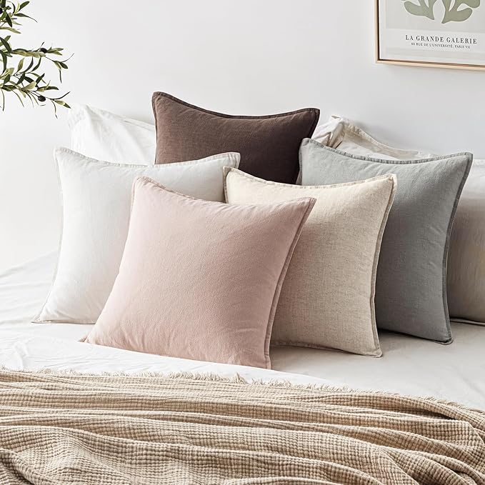 EMEMA Throw Pillow Covers Decorative Linen Pillow Covers 20x20 Inch Pink Boho Farmhouse Neutral Couch Throw Pillows for Bed Pack of 2 Accent Pillowcase Modern Sofa Cushion Livingroom Home